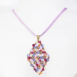 Pendant 65cm - Terence Rhombus M-Mauve Suedine - Pendant 65cm - Laiton bronze